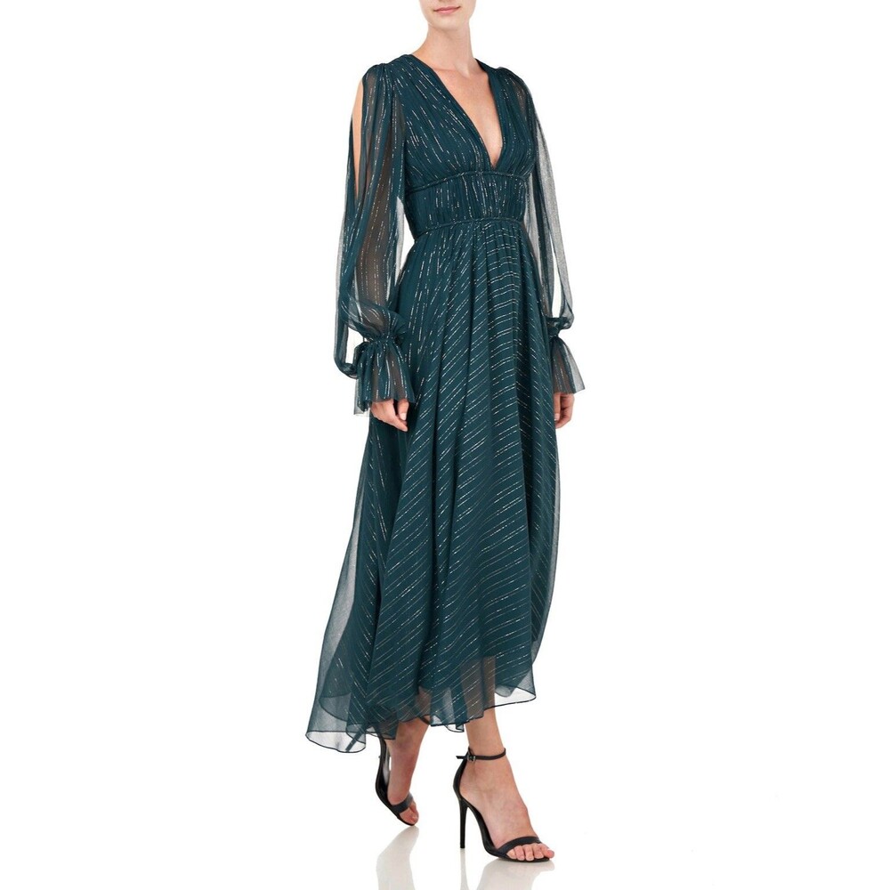 Amur Heidi Silk Metallic Midi Dress Gown Size 0 in Green $615